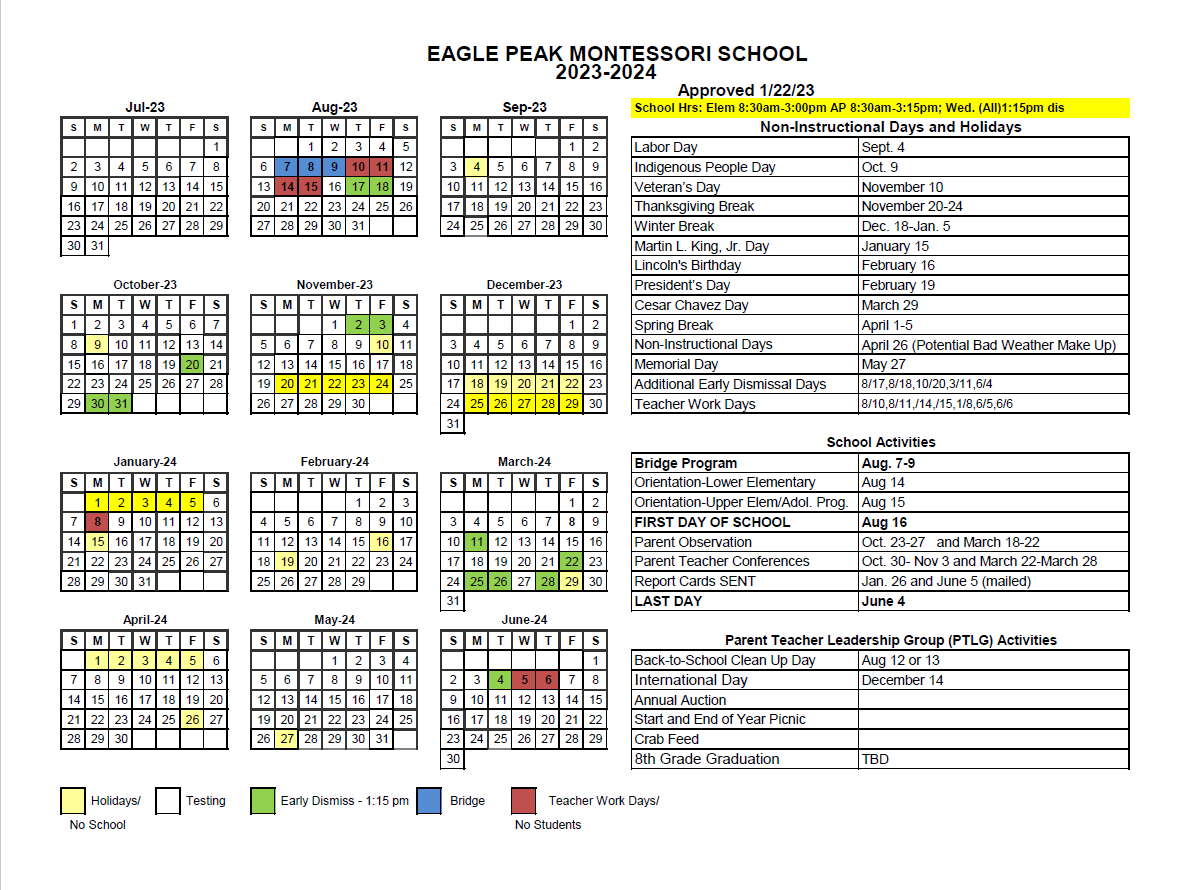 Calendar - Eagle Peak Montessori School